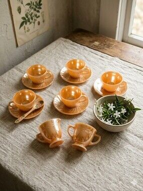 Fire King Peach Lustre Tea Cup and Saucer Set
